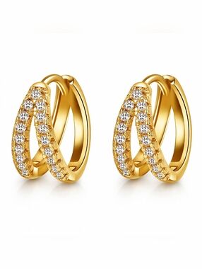 18 K Gold Plated Crystal Pavé Hoop Earrings for Women